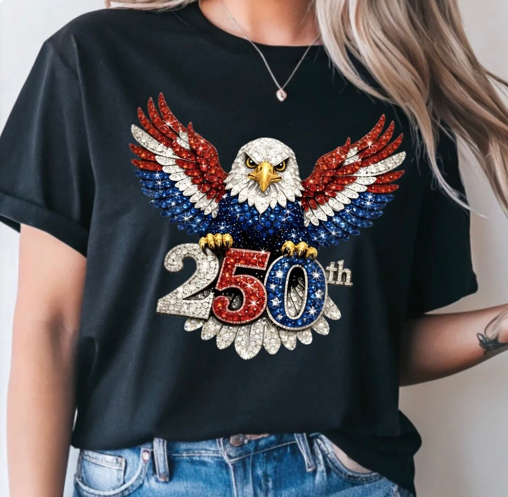 250th Semiquincentennial Eagle Faux Rhinestone T-shirt S M L XL XXL