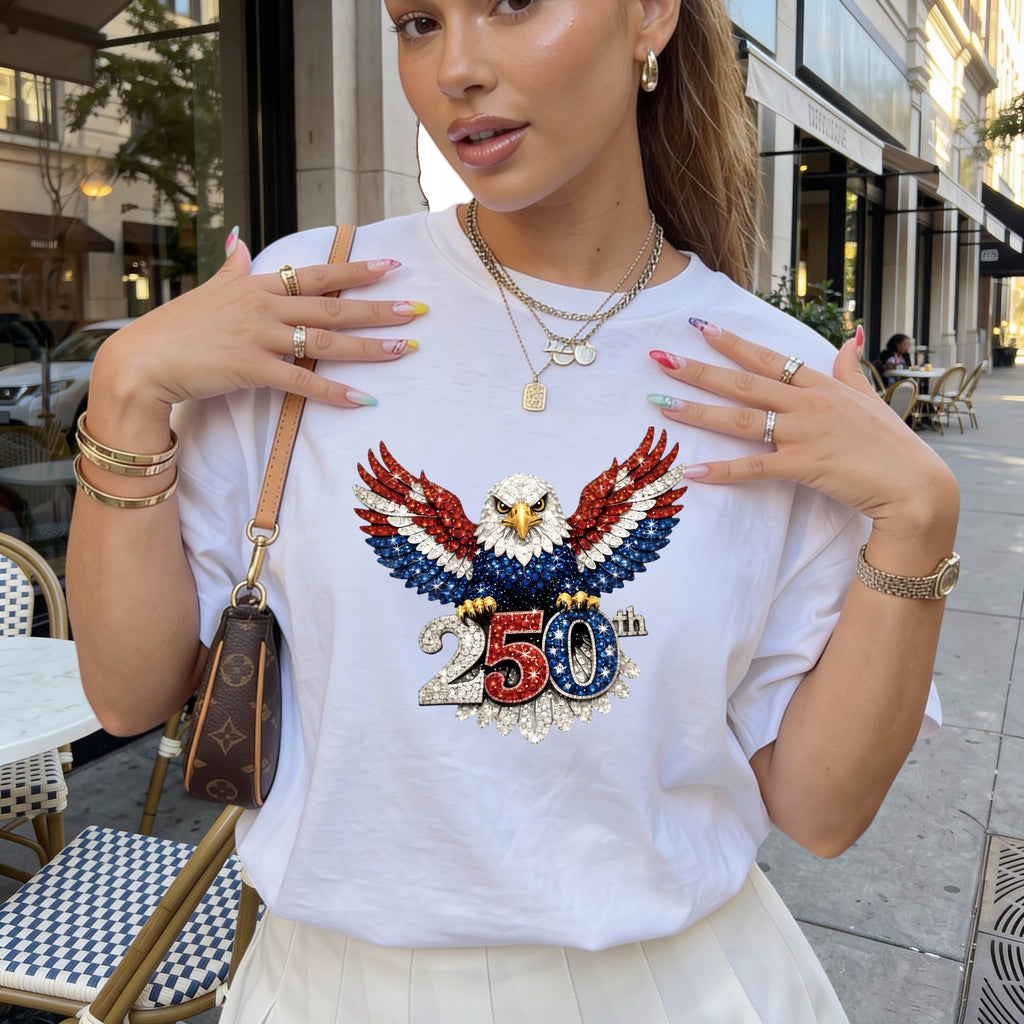 250th Semiquincentennial Eagle Faux Rhinestone T-shirt S M L XL XXL