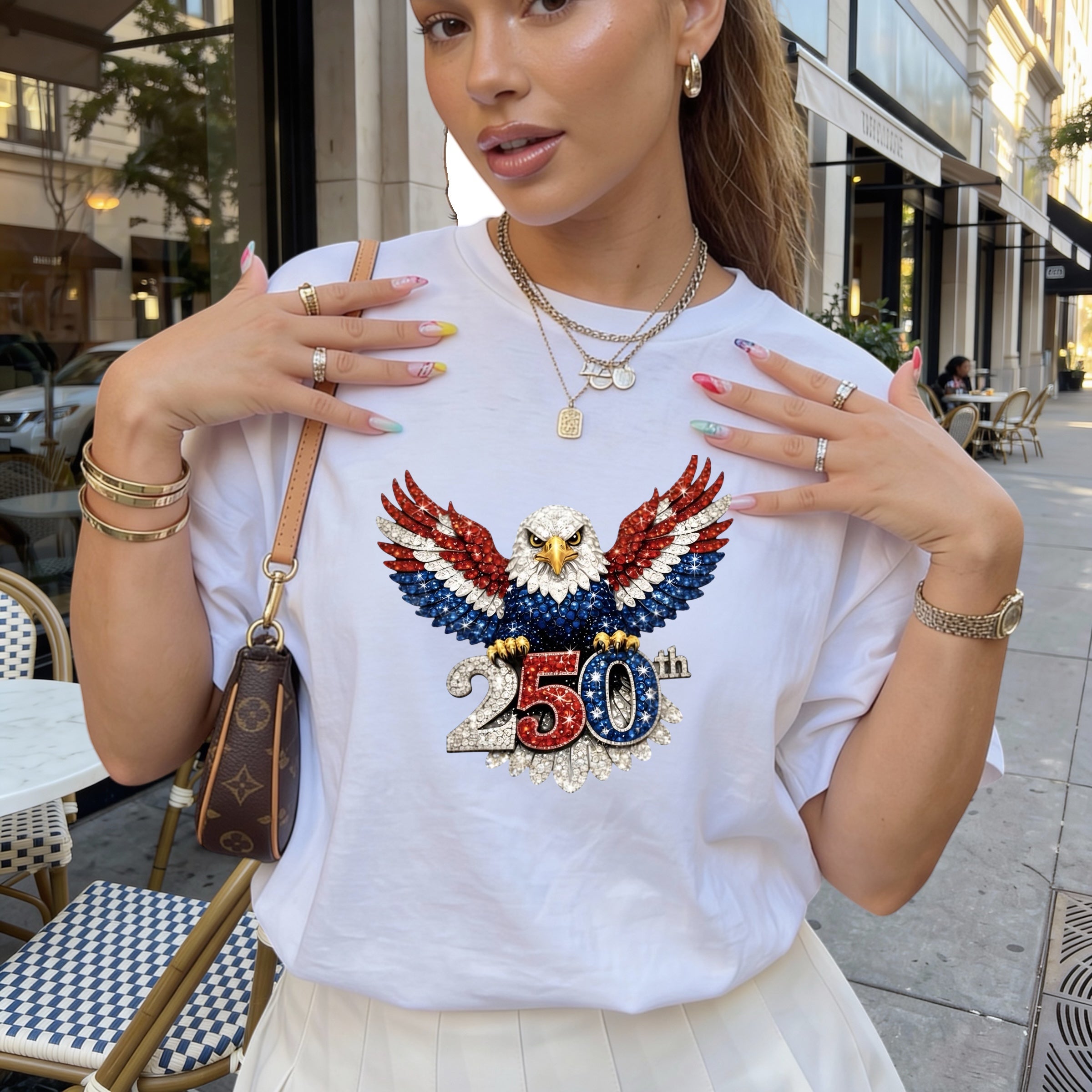 250th Semiquincentennial Eagle Faux Rhinestone T-shirt S M L XL XXL