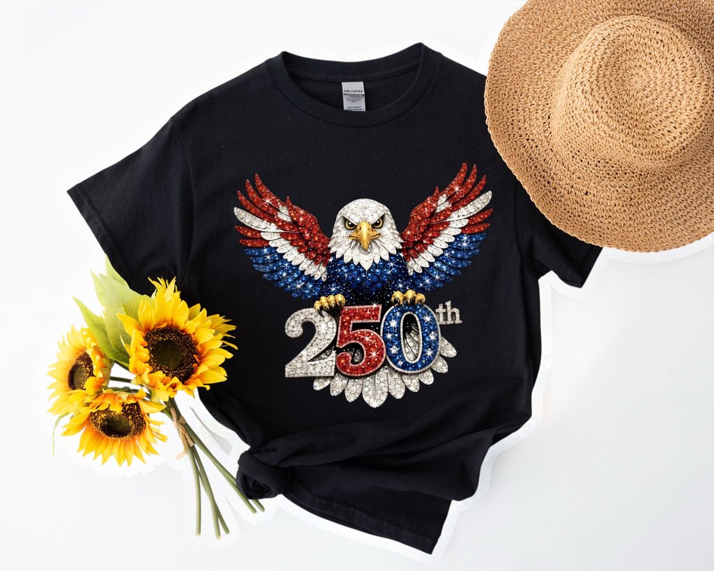 250th Semiquincentennial Eagle Faux Rhinestone T-shirt S M L XL XXL