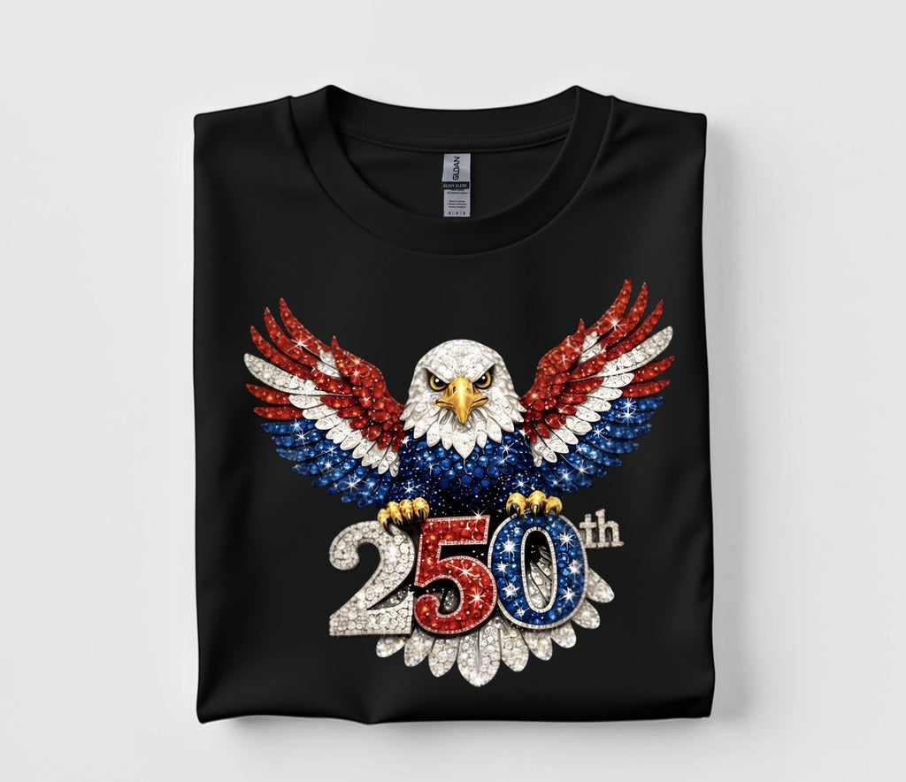 250th Semiquincentennial Eagle Faux Rhinestone T-shirt S M L XL XXL
